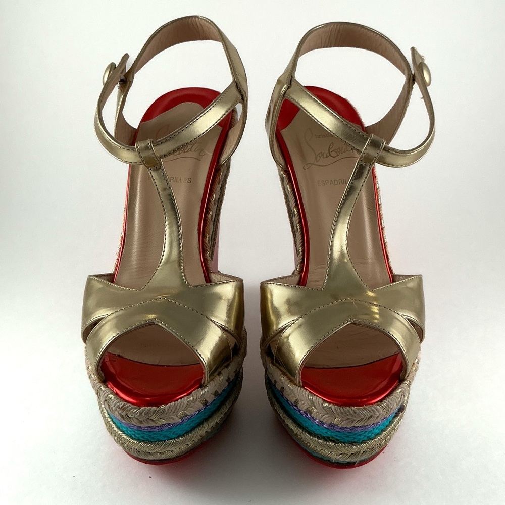 Christian Louboutin Trotolita Metallic Gold Wedge Sandals - Picture 2 of 11